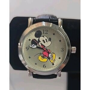 Vintage Disney Mickey Mouse Watch~ewatchfactory~Leather Band~Needs Battery